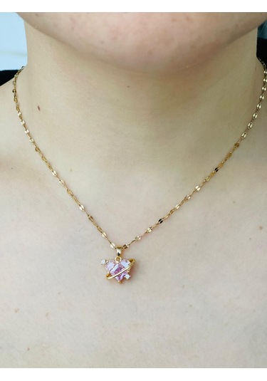 Zirkon Taşlı Satürn Model Kalp Detay Çelik Kolye