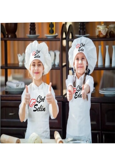 Chef Tasarımlı Askılı Önlük Ve Şapka Baskı Soru Kısmından Beyaz