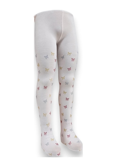 Kelebekli Simli Çocuk Külotlu Çorap - Dore Somon