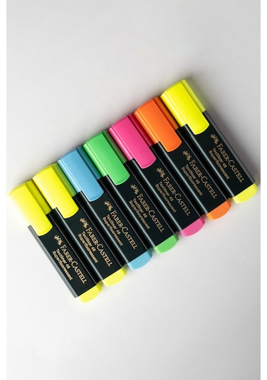 Faber-Castell Fosforlu Kalem Seti, 8’li, Su Bazlı Mürekkep, Kesik Uç, 3 Farklı Çizgi Kalınlığı