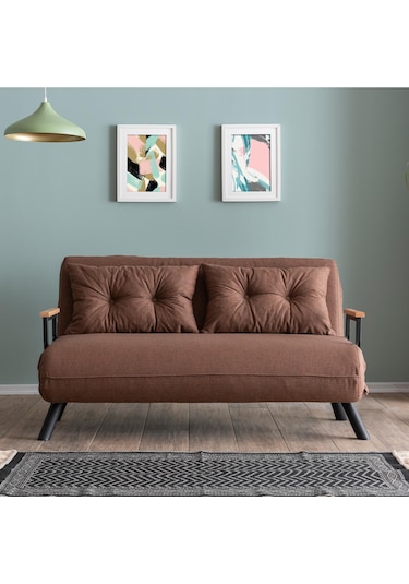 Pafu Sando İkili Keten Katlanır Yataklı Koltuk Açık Kahve Açık Kahverengi