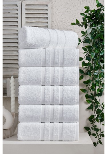 Eumenia Pure White %100 Pamuk 6 Lı Beyaz Otel Havlusu El & Yüz Banyo Havlu Seti 50x90 Cm Beyaz