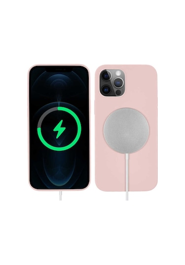 Apple iPhone Uyumlu 12 Pro Csk Zore Silksafe Wireless Kılıf pembe Açık