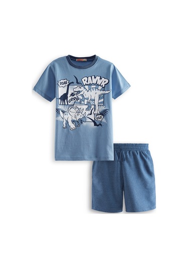 Denokids Dinolar Erkek Çocuk T-shirt Şort Takım Renkli