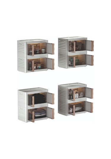 Hi-box Katlanabilir İstiflenebilir Çok Amaçlı Eşya Dolabı Saklama Kutusu Organizer Krem