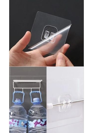 4 Adet Süper Güçlü Şeffaf Çerçeve Askısı Lekesiz Duvar Yapışkanı Mutfak Banyo Raf Tutucu Aksesuarı