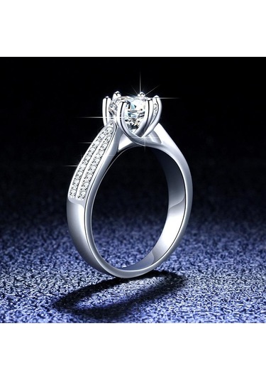 Beyaz Bagueringen 1.0ct Yuvarlak 18k Beyaz Altın Kaplama 100% 925 Gümüş Mozanit Yüzük Pırlanta Testi Geçti Takı Kadın Kız Hediye