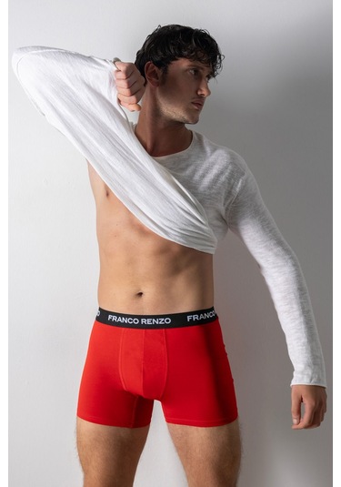 Franco Renzo Erkek 6'lı Lüx Kutulu Pamuklu Ve Likralı Boxer Siyah - Haki - Antarsit - Gri -kırmızı