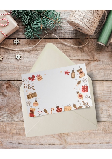 Yılbaşı Süsleri Temalı Kartpostal Seti, Yeniyıl, Tebrik, Hediye V