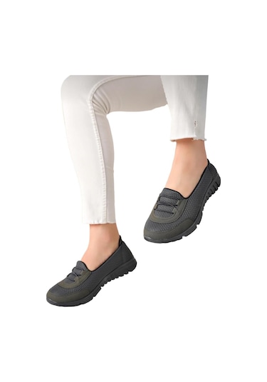 Kadın Fileli Yazlık Spor Babet Koyu Gri