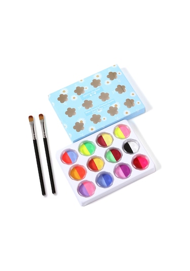 Geeroyoo 12'li 24 Renk Su Bazlı Vücut Boyası Seti - 10 Gr Mat Renkler Ve 2 Fırça İçerir, Yıkanabilir