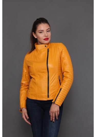 Hakiki Deri Sarı Kadın Ceket Sarı