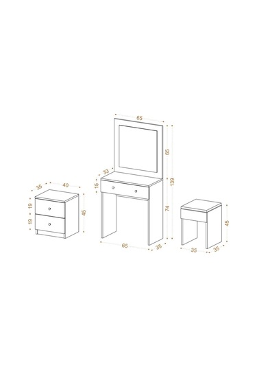 Decormet Nice Makyaj Masası Beyaz Beyaz