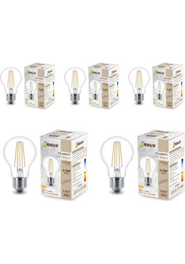 Şeffaf E27 4.8w Duy A60 Sarı Işık Rustik Led Ampul 5li