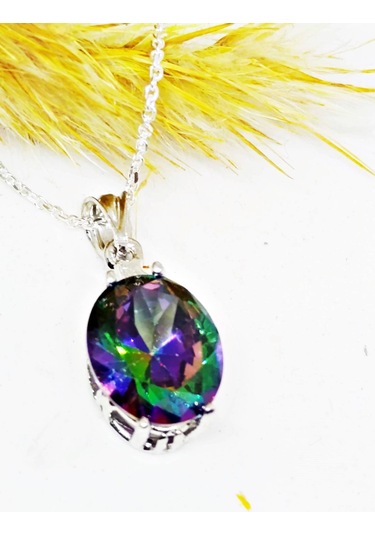 Lilahgümüştr Gümüş Mistik Topaz Kadın Kolye Küpe