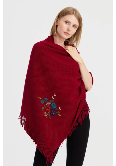 Desen Triko Kadın Triko Pirinç Örgü İşlemeli Yün Şal 23030 Vişne Çürüğü