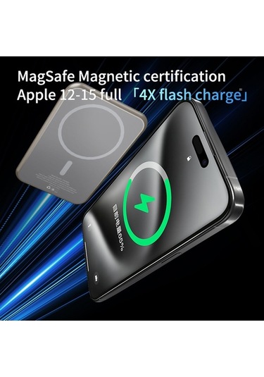 Tongxida T57 Alüminyum Alaşımlı Ultra-ince Dijital Ekranlı 5000mah Manyetik Kablosuz Şarj Güç Bankası Altın Gold Altın Gold