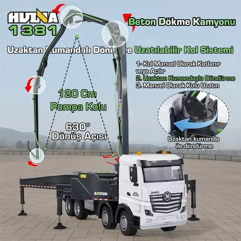 Huına 1381 1/18 11ch Beton Çimento Dökme Kamyonu İş Makinesi İnşaat Uzaktan Kumandalı Rc Model Gri -2.4ghz Gerçekçi Similasyon Ses Ve Işık Sistemi Huına1381-1 7600000034949