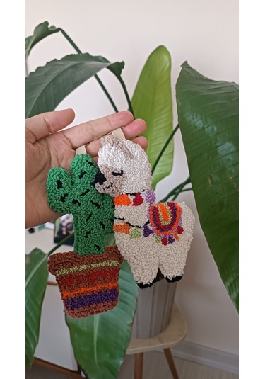 2'li Lama - Kaktüs Anahtarlık Charm Çok Renkli