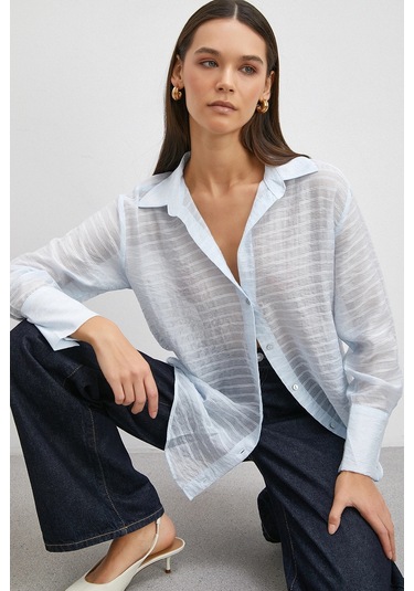 Kabartma Çizgili Gömlek Mavi Mavi