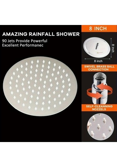 Fastbuy Challenger Simli 20 32cm Duş Başlığı 15 24cm Duş Kolu Lüks Krom Paslanmaz Duş Seti Ultra İnce Basınç Artırıcı Kendind Simli