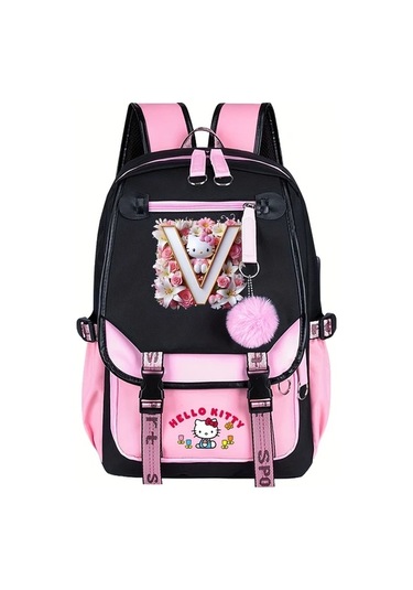 Honeybeeshop V Sanrio Hello Kitty Büyük Kapasiteli Sırt Çantası 26 Harf Tasarımı Pembe Hafif Polyester Seyahat V