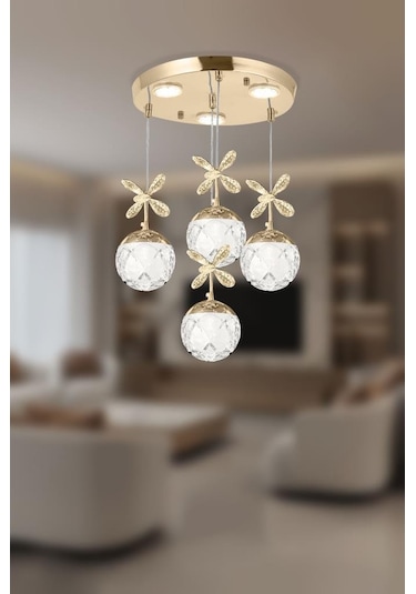 Eray Aydınlatma 2560-3+1 4lü Sarkıt Led Avize Gold