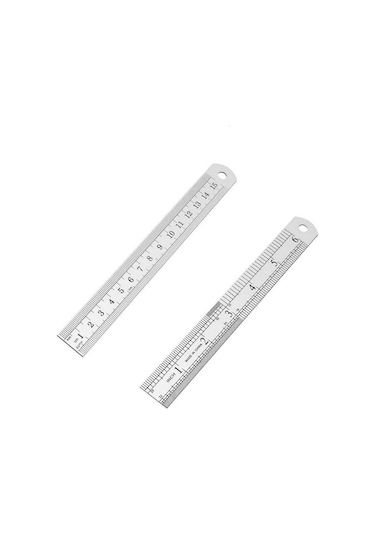 15cm 6 İnch - Çift Taraflı Paslanmaz Çelik Metal Cetvel - Kalınlık 1mm Gri