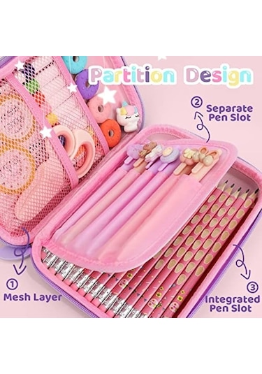 Unicorn Kabartmalı Çok Bölmeli Kalemlik 21 X 16 X 5 Cm Pembe 2025 Pembe