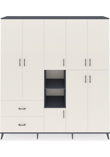 Hyperion Dolap 12 Raflı 2 Çekmeceli Tek Askılı 220x44x243 Antrasit-aytaşı/aytaşı Aytası/aytası