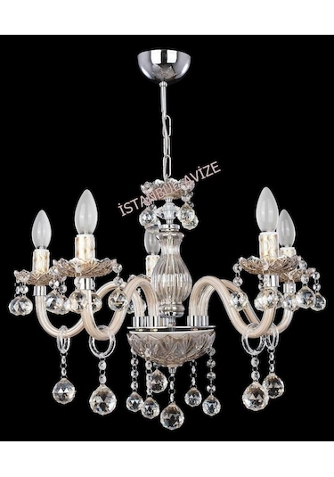 İstanbul Avize Almira 5 Li "krem" Cam Kollu Avize Krem