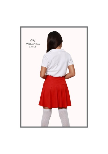 Kız Çocuk Okul Etek Kırmızı Yüksek Bel Içi Şortlu Likralı Kumaş Okul-oyun-spor-etkinlik Eteği Kırmızı