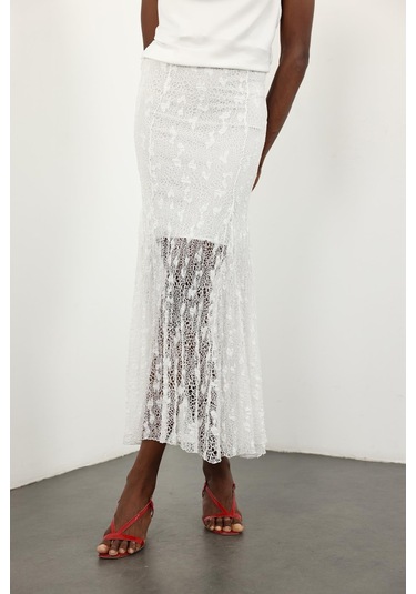 Beyaz Kloş Dantel Etek 251347 Beyaz