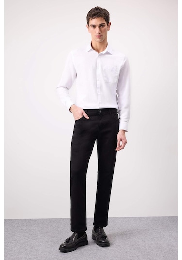 DeFacto Modern Fit Polo Yaka Basic Düz Uzun Kollu Beyaz Gömlek E5045AX25SMWT34