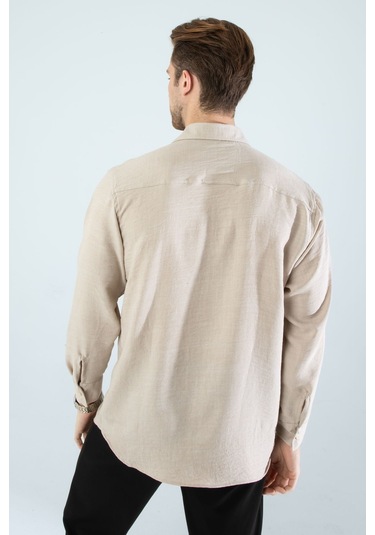 Rahat Kesim Keten Dokulu Gömlek Bej