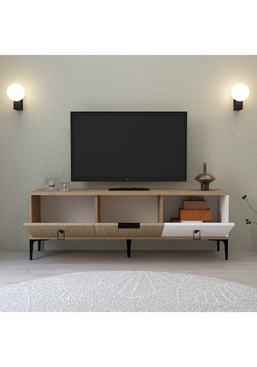 3502 Neva Tv Ünitesi 150 Cm 3 Kapaklı Beyaz - Yunus - Sepet Tv Sehpası Beyaz - Yunus - Sepet