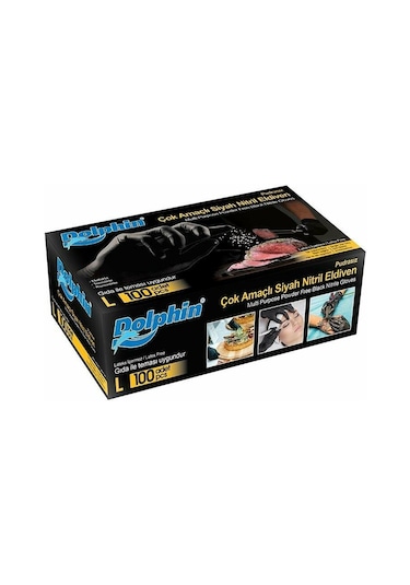 Dolphin Pudrasız Çok Amaçlı Siyah Nitril Eldiven 100'lü L