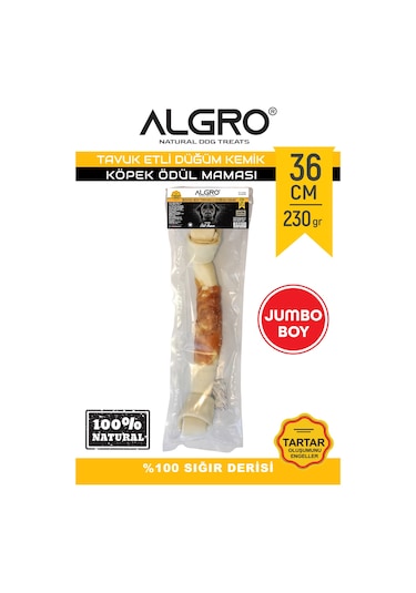 Algro Tavuklu Beyaz Düğüm Kemik Jumbo Boy Sığır Derisi 36 CM 230 G
