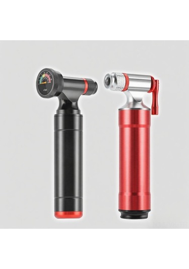 Vkemall Bisiklet İçin Co2 Şişirici - Presta Ve Schrader Valfler İçin Uyumlu - Basınç Ölçerli - Taşınabilir - Siyah Gaz Silindiri Dahil Değil