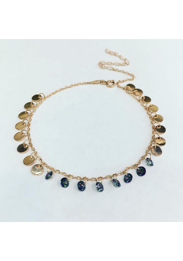 Gümüş Rose Mistik Topaz Taşlı Yuvarlak Pullu Halhal Rose