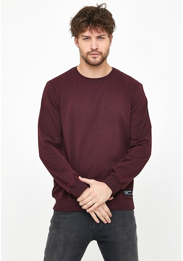 MMetalic Basic Bisiklet Yaka Erkek Sweatshirt Bordo