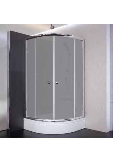 80x80x180 Oval Parlak Profil Komple Kumlu Cam Duş Kabini & 80x80x16 Panelli Duş Teknesi Set Krom