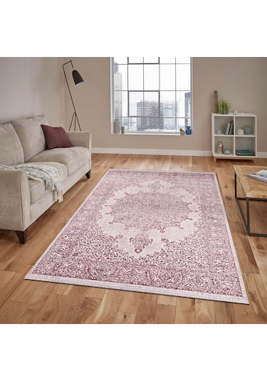 Bahariye Nehir Dg 9460 Lila 155 X 230 Cm Saçaklı Modern Halı Pembe
