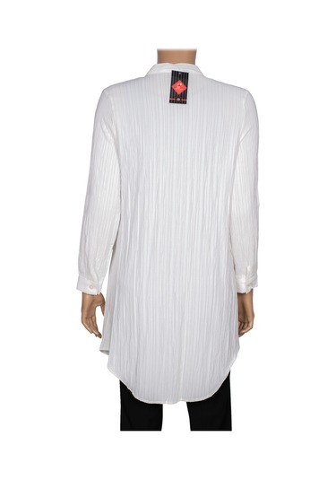 Hazel Kadın Yaka Roba Fırfırlı Kırışık Pamuk Keten Kırık Beyaz Gömlek Kırık Beyaz