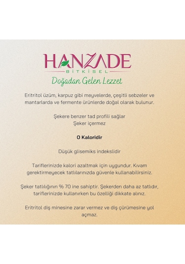 Hanzade Bitkisel Eritritol Pudra Form 500 G