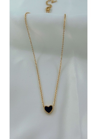 Kadın Özel İki Renkli Siyah Kırmızı Kalpli Çelik Kolye Altın