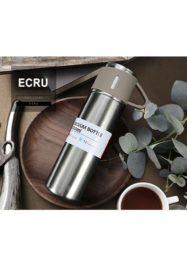 Paslanmaz Çelik Termos Silver Renk 3 Bardaklı Termos Seti Vakumlu