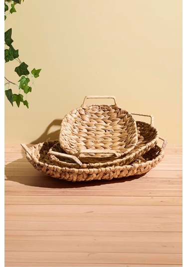 Cilento Hasır 3'lü Oval Sepet Seti Kahverengı Kahverengi
