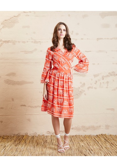 Kadın Günlük Pamuk Desenli Rahat Yazlık Etek Koral