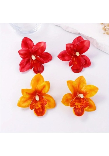 Willowhaven 2 Adet Bohem Büyük Çiçek Küpeler: Canlı Turuncu-sarı Çiçek Ve Yeşil Yapraklı, Hafif Yaz Aksesuarı Sarı